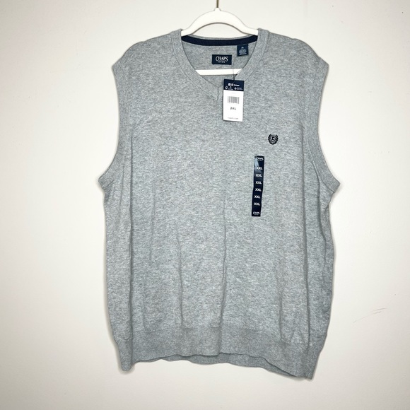 NWT Chaps Men's Light Heather Gray V Neck Sweater Vest Preppy Casual 2XL - Picture 2 of 8